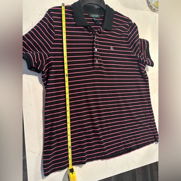 Lauren Ralph Lauren Black Pink Striped Polo Shirt Women’s 1XL Short Sleeve - Picture 4 of 6